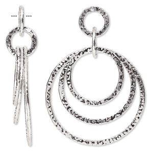 Focal, antique silver-plated copper, 48x40mm with 12-40mm graduated textured flat circle. Sold per pkg of 2.