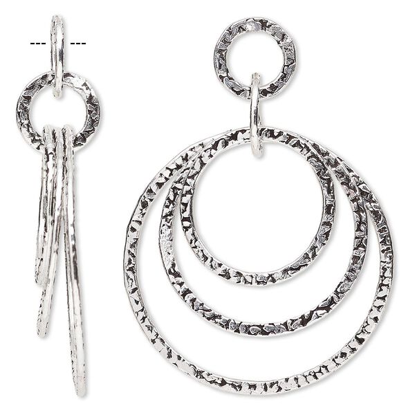 Focal, antique silver-plated copper, 48x40mm with 12-40mm graduated textured flat circle. Sold per pkg of 2. image number 0