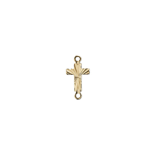 Link, gold plate brass, 10x7mm single-sided diamond-cut cross. Sold per pkg of 10. image number 0