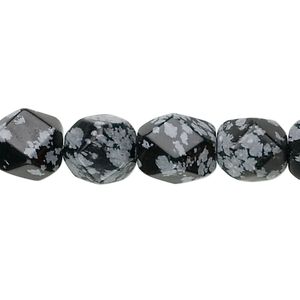 Snowflake obsidian 1pkg1, tumbled faceted pebble bead natural 15.5-16 inch medium
