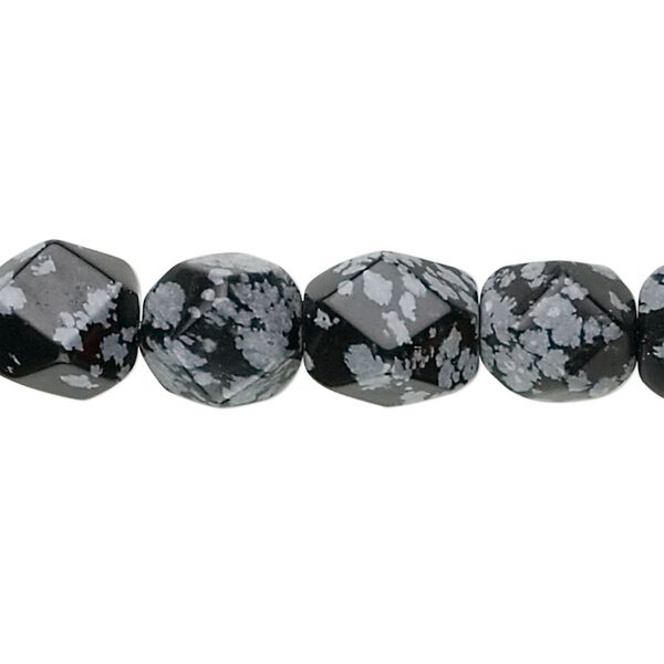Snowflake obsidian 1pkg1, tumbled faceted pebble bead natural 15.5-16 inch medium image number 0