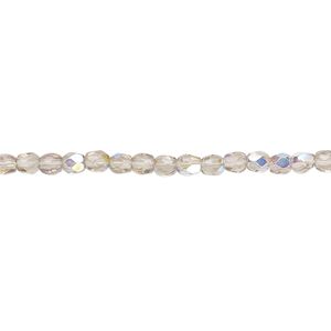 Bead, Czech fire-polished glass, smoke AB, 3mm faceted round. Sold per pkg of 1,200 (1 mass).