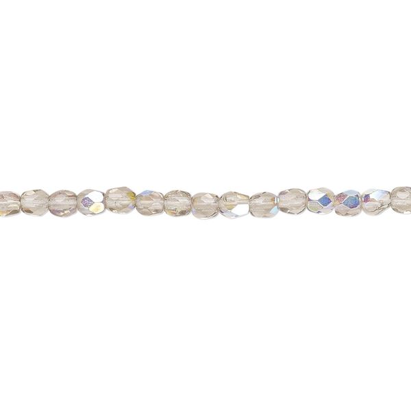 Bead, Czech fire-polished glass, smoke AB, 3mm faceted round. Sold per pkg of 1,200 (1 mass). image number 0