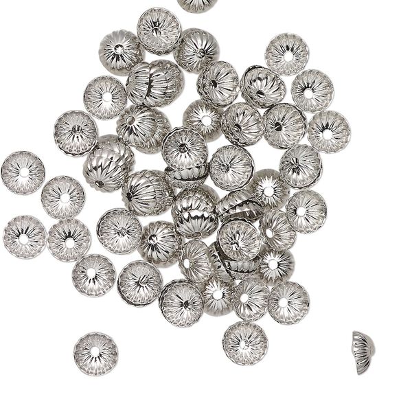 Bead cap, antique silver-finished aluminum, 4x2mm corrugated round, fits 3-5mm beads. Sold per pkg of 100. image number 0