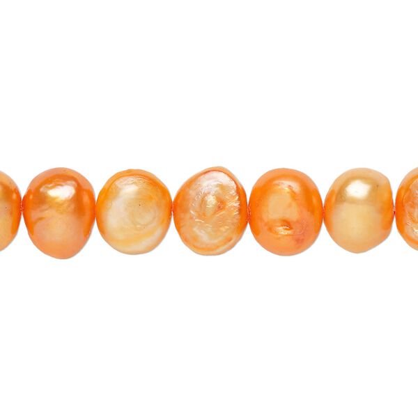 Freshwater pearl 1pkg1, flat-sided potato, 15 inch bright orange 8-9mm cultured image number 0