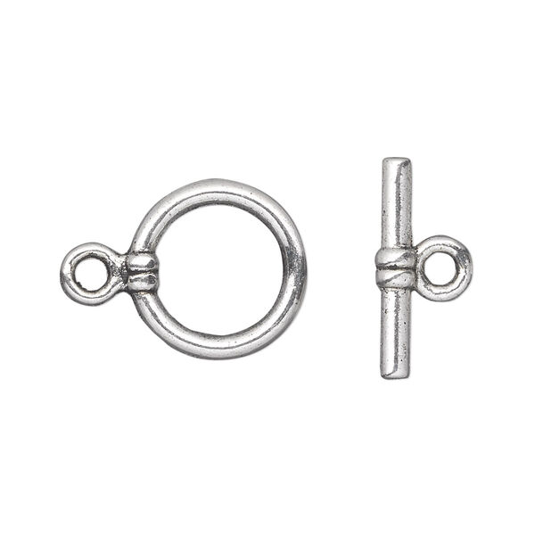 Clasp, toggle, antique silver-plated "pewter" (zinc-based alloy), 15mm double-sided round. Sold per pkg of 20. image number 0