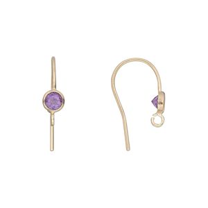 Ear wire fishhook 1pkg2 14Kt gold-filled / amethyst (natural), 15mm / 4mm faceted round / open loop, 21 gauge 1 pair