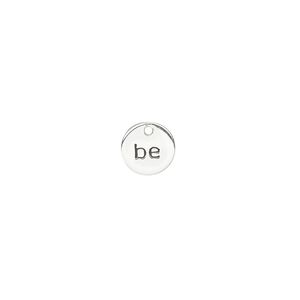 Drop, sterling silver and enamel, black, 8mm single-sided round with "be." Sold individually.