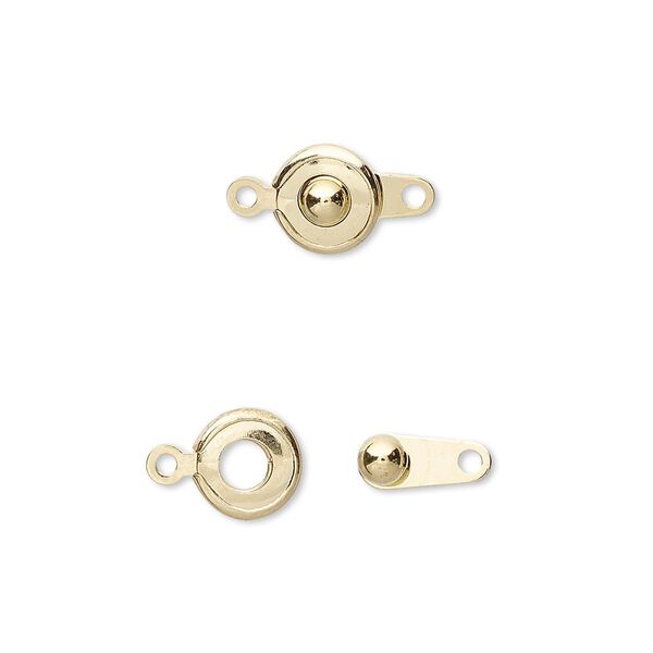 Clasp, button, gold-plated brass, 7.5mm round. Sold per pkg of 100. image number 0
