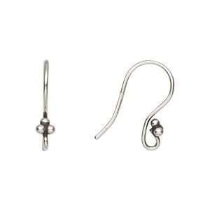Ear wire fishhook 1pkg4 sterling silver, 18mm 3-bead design / open loop, 19 gauge antiqued 2 pair
