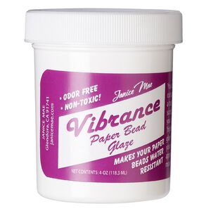 Glaze, Janice Mae Vibrance Paper Bead Glaze, pkg/4-fluid-ounce bottle.