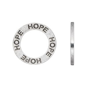 Charm, antique silver-plated pewter (tin-based alloy), 22mm double-sided open round with "HOPE." Sold per pkg of 2.