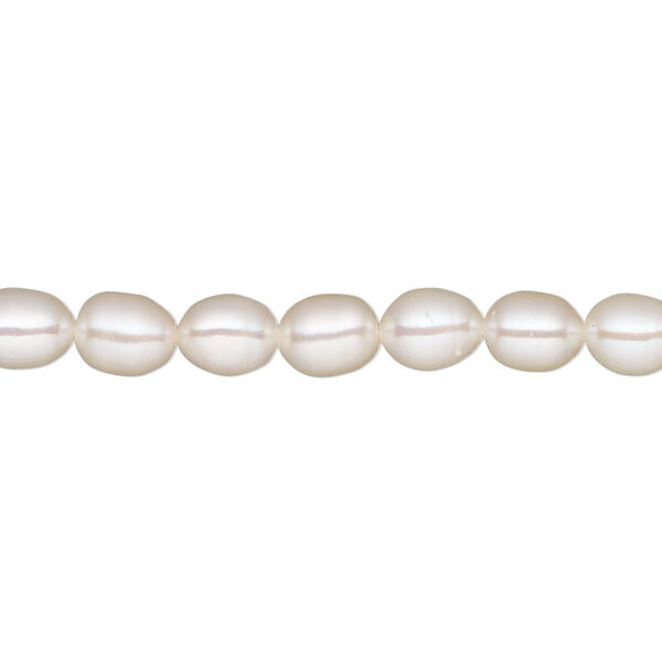 Pearl, White Lotus™, cultured freshwater (bleached), white, 5-5.5mm rice, B grade, Mohs hardness 2-1/2 to 4. Sold per 15-1/2" to 16" strand. image number 0