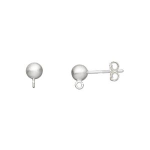 Earstud 1pkg10 sterling silver, 5mm ball / open loop / earnuts, satin-finished 5 pair