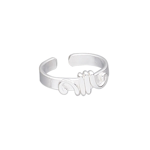 Ring, silver-plated copper, 7mm wide with fancy design, adjustable. Sold individually. image number 0
