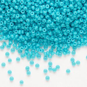 Seed bead, Miyuki, glass, pkg/25g, #11 rocaille, opaque matte outside dyed turquoise blue, (RR-1686).