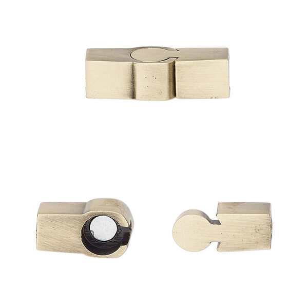 Clasp, magnetic slide lock, brass-plated "pewter" (zinc-based alloy), 21x8mm square tube with glue-in ends, 4x4mm inside diameter. Sold individually. image number 0
