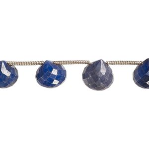 Blue sapphire 1pkg14, hand-cut top-drilled faceted teardrop bead 8x8mm-11x10mm