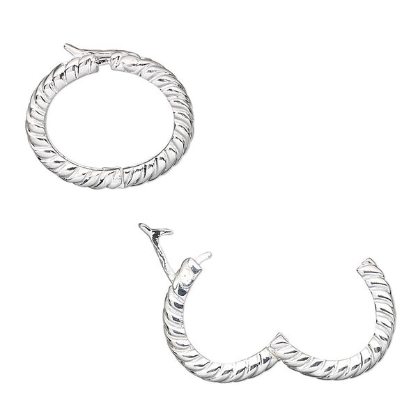 Clasp, twister with safety, silver-plated brass, 18x16mm hinged double-sided braided oval. Sold individually. image number 0