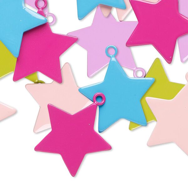Charm mix, enameled steel, mixed colors, 18x18mm star. Sold per pkg of 12. image number 0