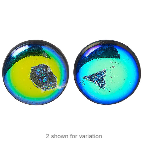 Druzy agate 1pkg1, hand-cut non-calibrated dichroic round cab 20-27mm image number 0