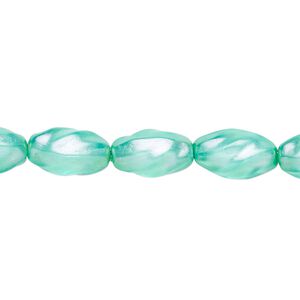Bead, Czech pressed glass, pearlized ocean blue, 12x7mm oval. Sold per 15-1/2" to 16" strand, approximately 30 beads.