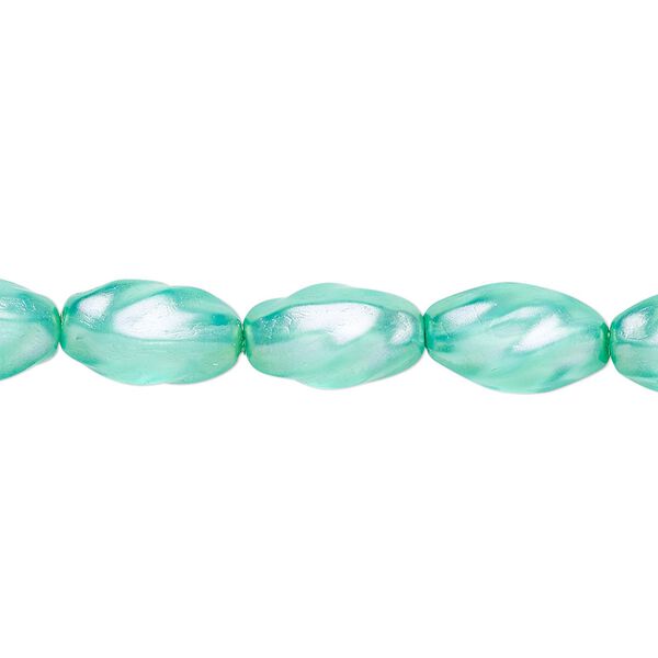 Bead, Czech pressed glass, pearlized ocean blue, 12x7mm oval. Sold per 15-1/2" to 16" strand, approximately 30 beads. image number 0