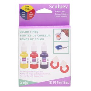 Color tint, Sculpey®, pkg/(3) 0.5 fluid ounces, red / blue / yellow.