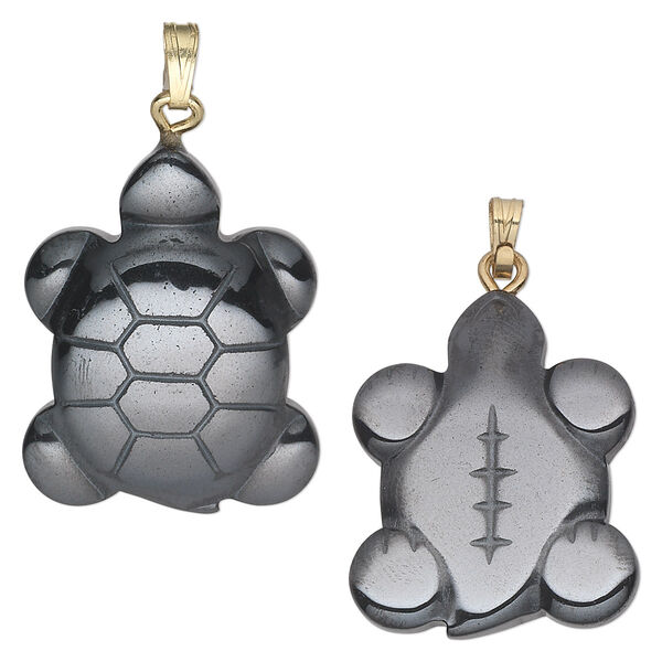 Pendant, Hemalyke™ (man-made) and gold- and/or silver-finished brass bail, 28x22mm turtle. Sold individually. image number 0