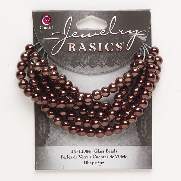 Bead, glass, opaque bronze, 5-6mm round. Sold per pkg of 100. image number 0