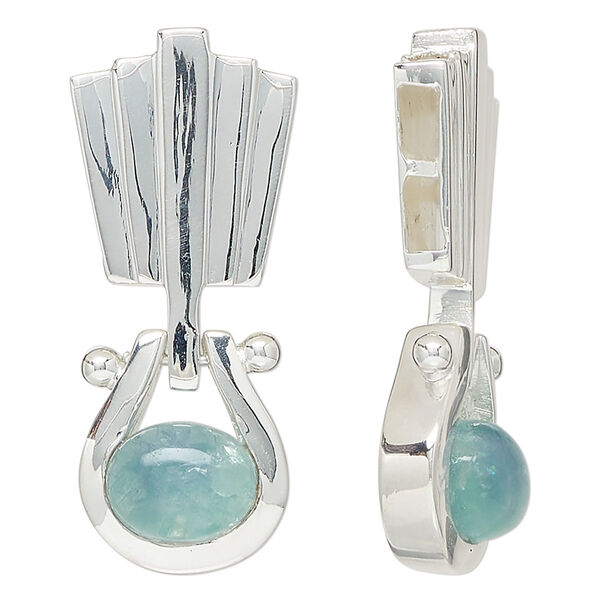 Pendant, apatite (natural) and sterling silver, 40x17mm. Sold individually. image number 0