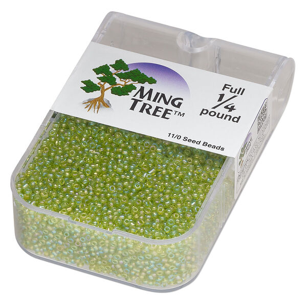Seed bead, Ming Tree™, glass, pkg/1/4 pound, #11 round, translucent rainbow lime green. image number 0