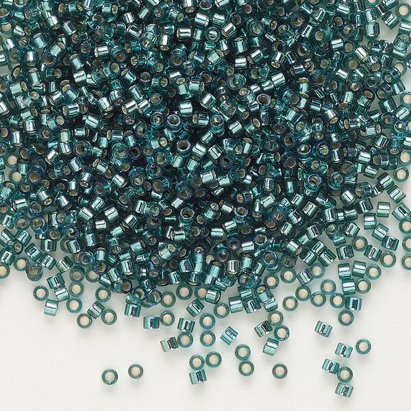 Seed bead, Delica®, glass, pkg/7.5g, #11 round, transparent silver-lined teal (DB-0607). image number 0