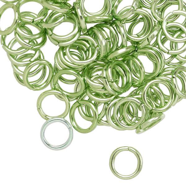 Jump ring, anodized aluminum, green, 8mm round, 5.4mm inside diameter, 16 gauge. Sold per pkg of 100. image number 0