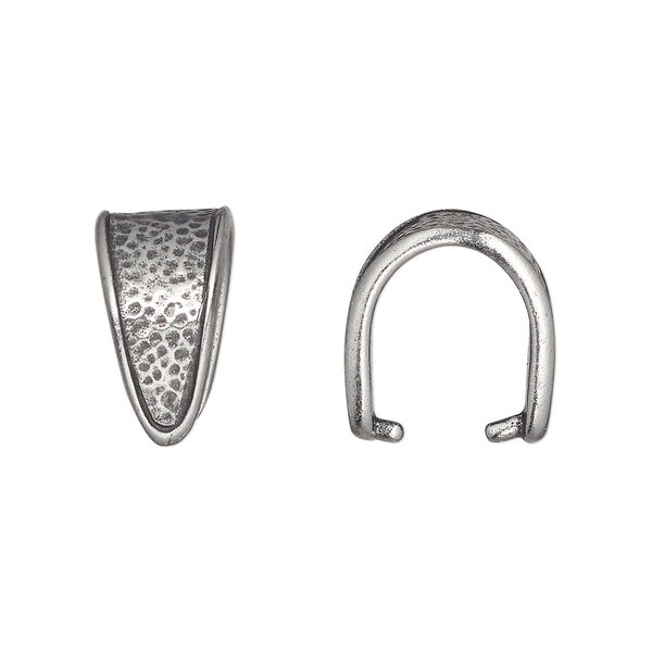 Bail, TierraCast®, "Hammertone" collection, ice-pick, pewter (tin-based alloy), 16x9mm with hammered design, 12mm grip length. Sold per pkg of 2. image number 0