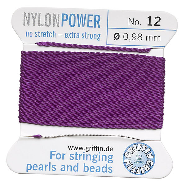 Thread, Griffin, nylon, amethyst purple, size #12. Sold per 2-meter card (approximately 78 inches). image number 0
