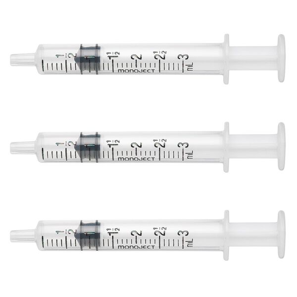 Syringe, plastic, 3-2/3 x 1-inch, holds up to 3mL. Sold per pkg of 3. image number 0