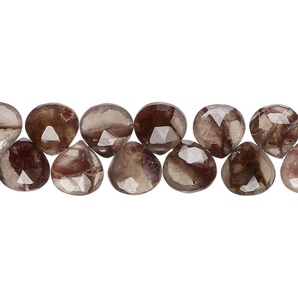 Red phantom quartz 1pkg1, hand-cut top-drilled faceted puffed teardrop bead natural 7 inch 7-9mm image number 0