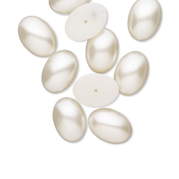 Cabochon, vintage Japanese acrylic pearl, matte ivory, 18x13mm half-drilled non-calibrated oval. Sold per pkg of 10. image number 0