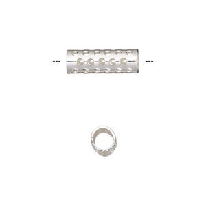 Bead, silver-finished steel, 16x5.5mm round tube with cutout dot design. Sold per pkg of 10.