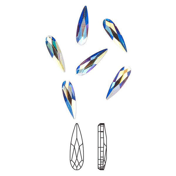 Flat back 6pk crystal AB foil back, Crystal Passions® 10x2.8mm raindrop 2304 image number 0