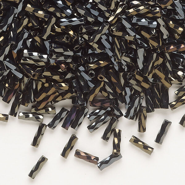 Bugle bead, Dyna-Mites™, glass, opaque iris gold, 6mm twisted. Sold per 50-gram pkg. image number 0