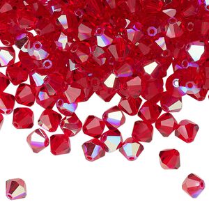 Bead 24pk light Siam glitter, Preciosa Czech crystal 5mm bicone