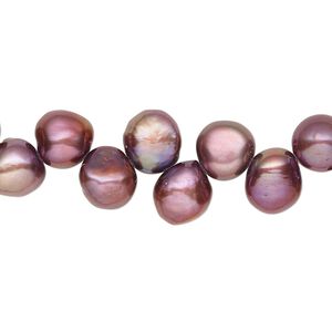 Pearl, cultured freshwater (dyed), cerise, 7-9mm top-drilled flat-sided potato with 0.4-0.5mm hole, C- grade, Mohs hardness 2-1/2 to 4. Sold per 14-inch strand.