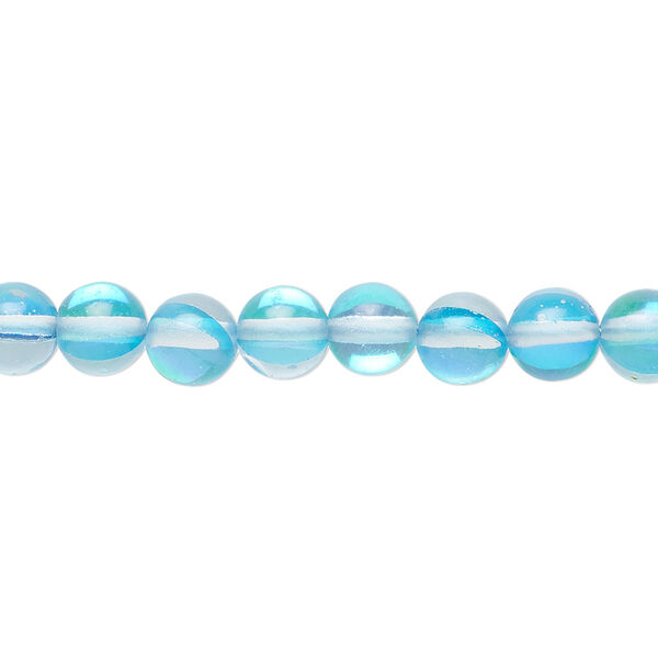 Bead, iridescent glass, transparent turquoise, 6mm round. Sold per 15-1/2" to 16" strand. image number 0