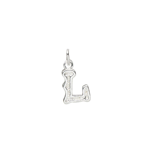 Charm, sterling silver, 10x7mm fancy block alphabet letter "L." Sold individually. image number 0