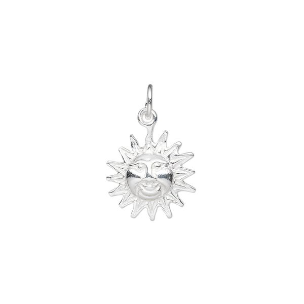 Charm, sterling silver, 12mm sun face. Sold individually. image number 0