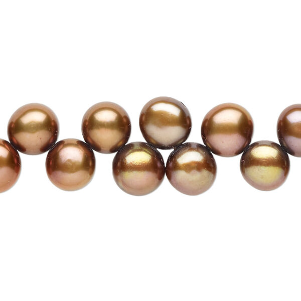 Freshwater pearl 1pkg1, top-drilled flat-sided round C grade, 15 inch 7-8mm dark copper peacock cultured image number 0