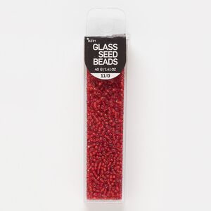 Seed bead, glass, pkg/40g, #11 round, translucent silver-lined ruby.