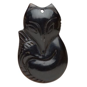 Horn 1pkg1, carved fox focal natural black 43x27mm